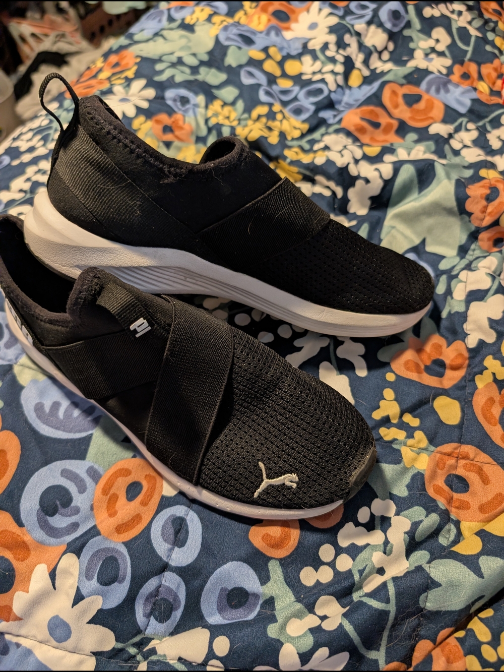 Puma Women's Black Slip-On Knit Athletic Sneakers with White Midsole